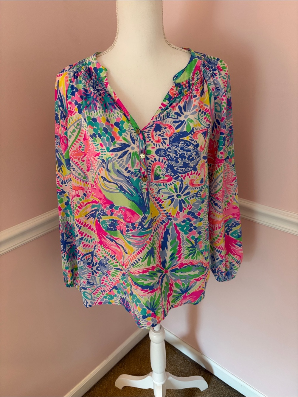 Lilly Pulitzer Multicolor Floral-Print Split V Blouse